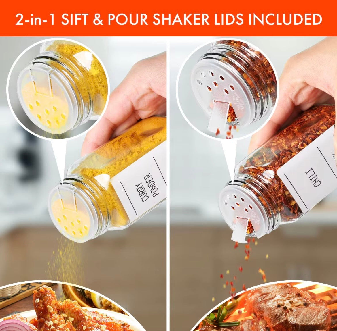 Glass Spice Jar Set (12 or 24 Pieces)