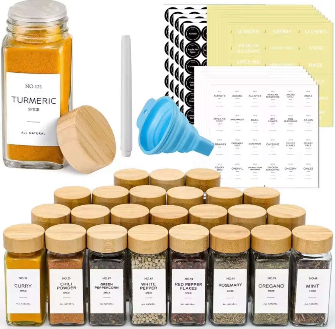 Glass Spice Jar Set (12 or 24 Pieces)